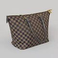 Classic Checkerboard Pattern Brown Black Tote Bag With Black Handles And Gold Hardware