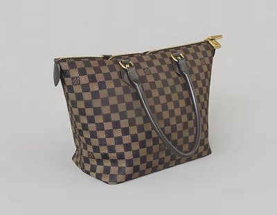 Classic Checkerboard Pattern Brown Black Tote Bag With Black Handles And Gold Hardware 3d model