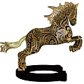 Golden Horse Decorative Ornament Set With Intricate Hollow Design And Black Base