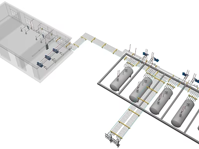 Industrial Equipment Facility Layout With Storage Tanks And Connected Pipelines 3d model