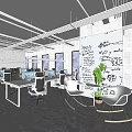 Public Office Space With Open Layout Bar Counter High Stools Bookshelves And TV Screen
