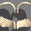 Light Colored Handcrafted Wings With Feather Texture And Heart Shaped Shadow On Gray Background 3d model