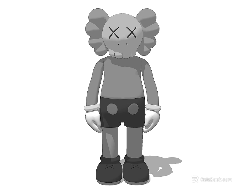Gray Cartoon Plush Doll With Large Ears X Marks On Face Black Shorts White Gloves 3d model 