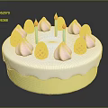 Colorful Decorated Cake With White Frosting Yellow Base Red Strawberry Toppings And Pink Meringue Candles