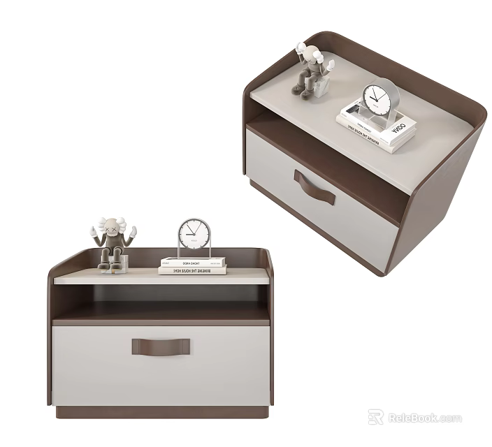 Modern Bedside Table With Drawer And Tabletop Decor Including Small Clock And Decor Items 3d model
