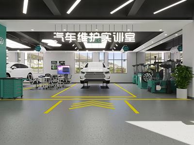 Well Equipped Auto Maintenance Store Interior With Service Cars And Professional Tools 3d model