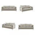 Modern Light Gray Fabric Two Seater Sofa With Metal Legs And Accent Pillows