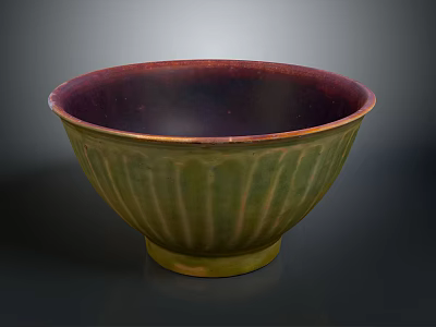 Green Exterior Purple Interior Ceramic Bowl With Striped Texture For Daily Home Use 3d model
