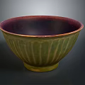 Green Exterior Purple Interior Ceramic Bowl With Striped Texture For Daily Home Use