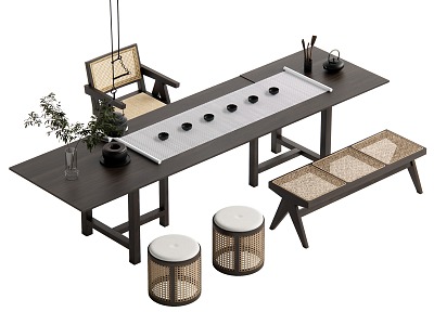 New Chinese Tea Table and Chair 3d model