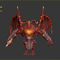 Red Demon Game And Movie Character With Horns Wings Glowing Core And Skull Decoration