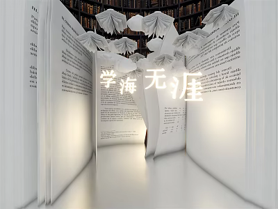 Innovative Book Art Installation Featuring Open Pages And Learning Motif 3d model