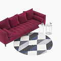 Luxurious Red Velvet Double Sofa with Plush Cushions and White Side Tables on Geometric Rug