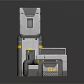 Modern Parking Lot Equipment Gray Tower Structure And Square Unit With Yellow Stripes