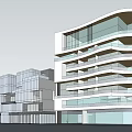 Modern Urban Commercial Complex With Tall Buildings Greenery Open Lawns And Blue Sky
