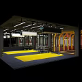 Spacious Auto 4S Shop Interior With Yellow Service Area And Bright Ceiling Lighting