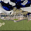 Enchanting Outdoor Restaurant With Cloud Shaped Lights Starry Sky Background Giraffe Decorations And Illuminated Trees