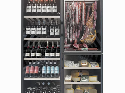 Refrigerator Freezer With Multiple Compartments For Wine Bottles Sausages Ham And Cheese Storage 3d model