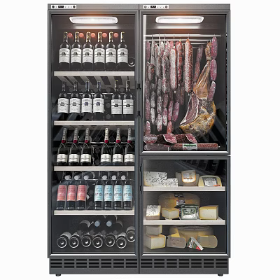 Refrigerator Freezer With Multiple Compartments For Wine Bottles Sausages Ham And Cheese Storage 3d model