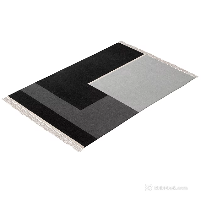 Modern Minimalist Square Rug With Black Gray Light Gray Geometric Pattern And Fringe Edges 3d model 