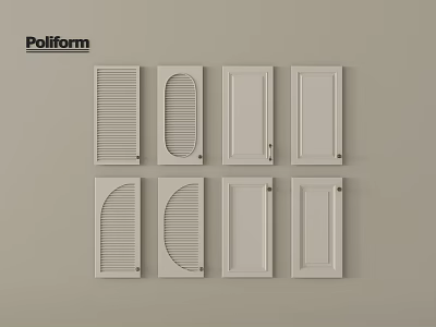 Poliform White Wardrobe Doors with Various Designs Displayed on Beige Wall 3d model