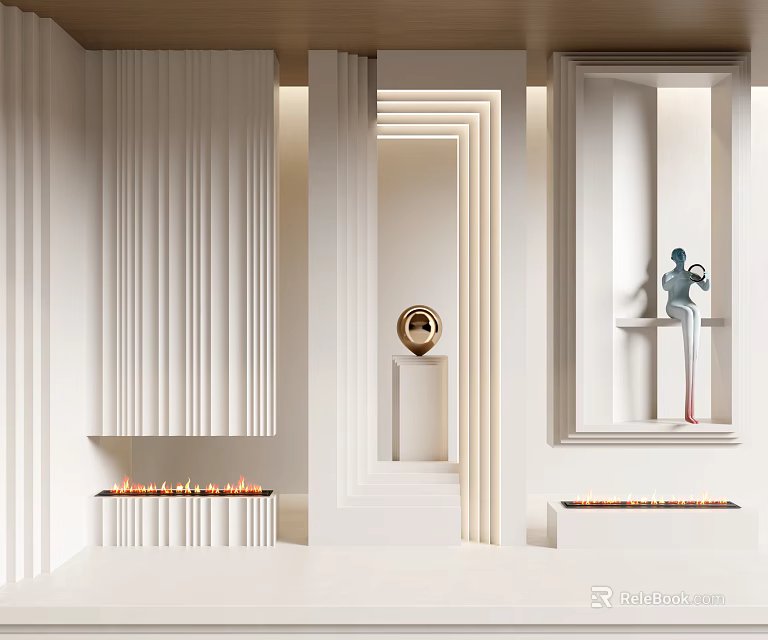 White Decorative Room Dividers With Vertical Pleats And Art Display Shelves 3d model 