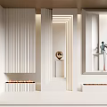 White Decorative Room Dividers With Vertical Pleats And Art Display Shelves