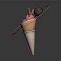 Colorful Ice Cream Cone With Assorted Flavors Chocolate Ball And Whipped Cream Toppings