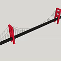 Red Suspension Bridge With Two Tall Towers Under Clear Blue Sky