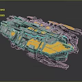 Futuristic Sci Fi Spaceship Featuring Metallic Texture Yellow Blue Accents And Complex Mechanical Details