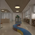Kids Playroom Interior With Wooden Ceiling Animal Stickers Sofa Window Blinds And White Cabinet