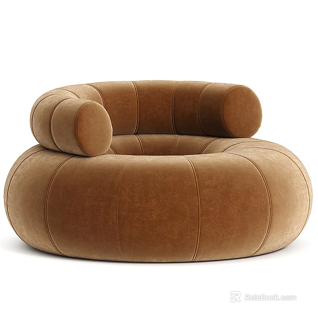 Modern Round Single Sofa In Brown Velvet With Stitched Design And Comfortable Feel 3d model 