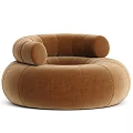 Modern Round Single Sofa In Brown Velvet With Stitched Design And Comfortable Feel