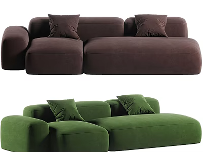 Brown And Green Modular Sectional Sofa With Velvet Fabric And Decorative Pillows 3d model
