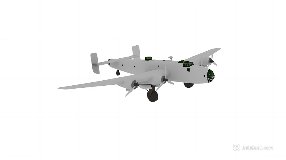 White Biplane Passenger Plane With Four Propellers And Green Cockpit 3d model 