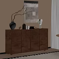 Wooden Entryway Cabinet Sideboard With Vase Sculpture Books And Decor