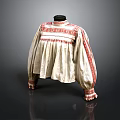 Traditional White Blouse With Red Embroidery And Ruffled Cuffs In Ethnic Style