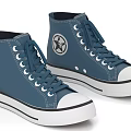High Top Blue Canvas Shoes With Star Logo On Side White Sole