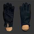Black Leather Gloves Displayed On Wooden Hand Models With Smooth Surface 3d model