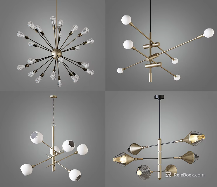 Modern Chandeliers With Various Geometric Shapes And Metal Frames For Home Decoration 3d model 