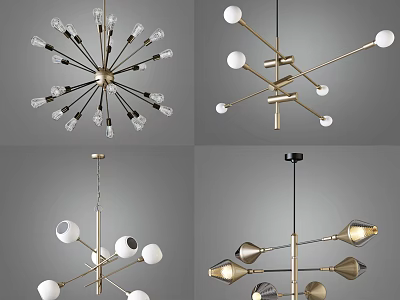Modern Chandeliers With Various Geometric Shapes And Metal Frames For Home Decoration 3d model