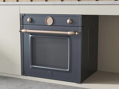 Stylish Dark Gray Built In Oven With Gold Accents In Kitchen Cabinet 3d model