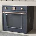 Stylish Dark Gray Built In Oven With Gold Accents In Kitchen Cabinet