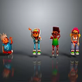 Cartoon Characters In Colorful Outfits Hats And Various Poses Like Waving Raising Hands
