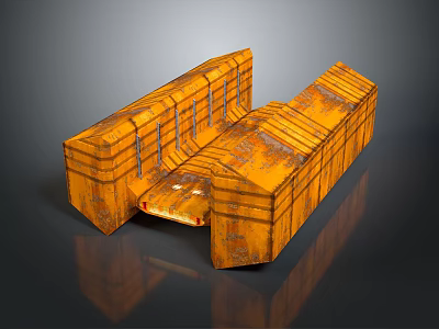 Two Orange Rusty Metal Structures With Striped Pattern On Dark Reflective Surface 3d model