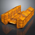 Two Orange Rusty Metal Structures With Striped Pattern On Dark Reflective Surface