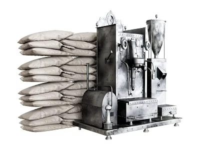 Silver Kitchen Appliance With Stacked Sacks And Sturdy Metal Construction For Kitchen Use 3d model