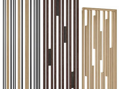 Modern Stylish Room Divider With Vertical Slats And Geometric Wooden Panels 3d model