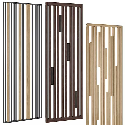 Modern Stylish Room Divider With Vertical Slats And Geometric Wooden Panels 3d model