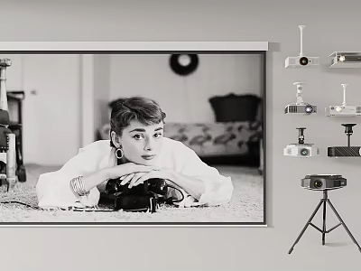 Projection Monitoring System Setup With Multiple Projectors Cameras And Surveillance Equipment In Room Interior 3d model